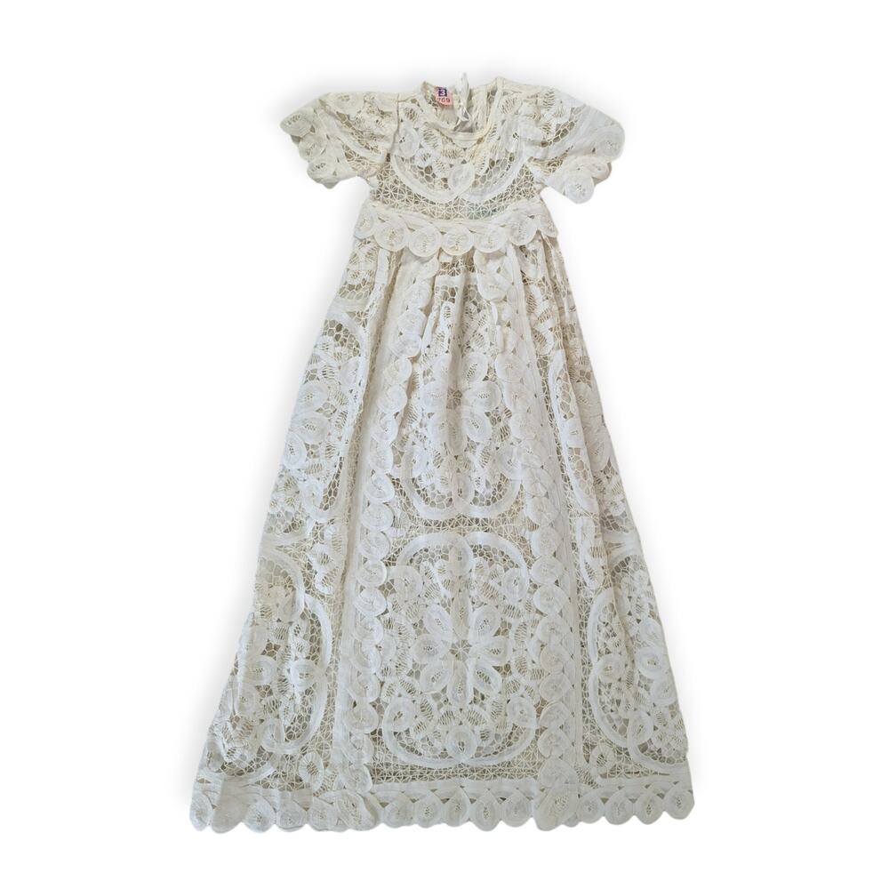 Posies Cream Battenberg Lace Heirloom Christening Gown ~ 3-6 months